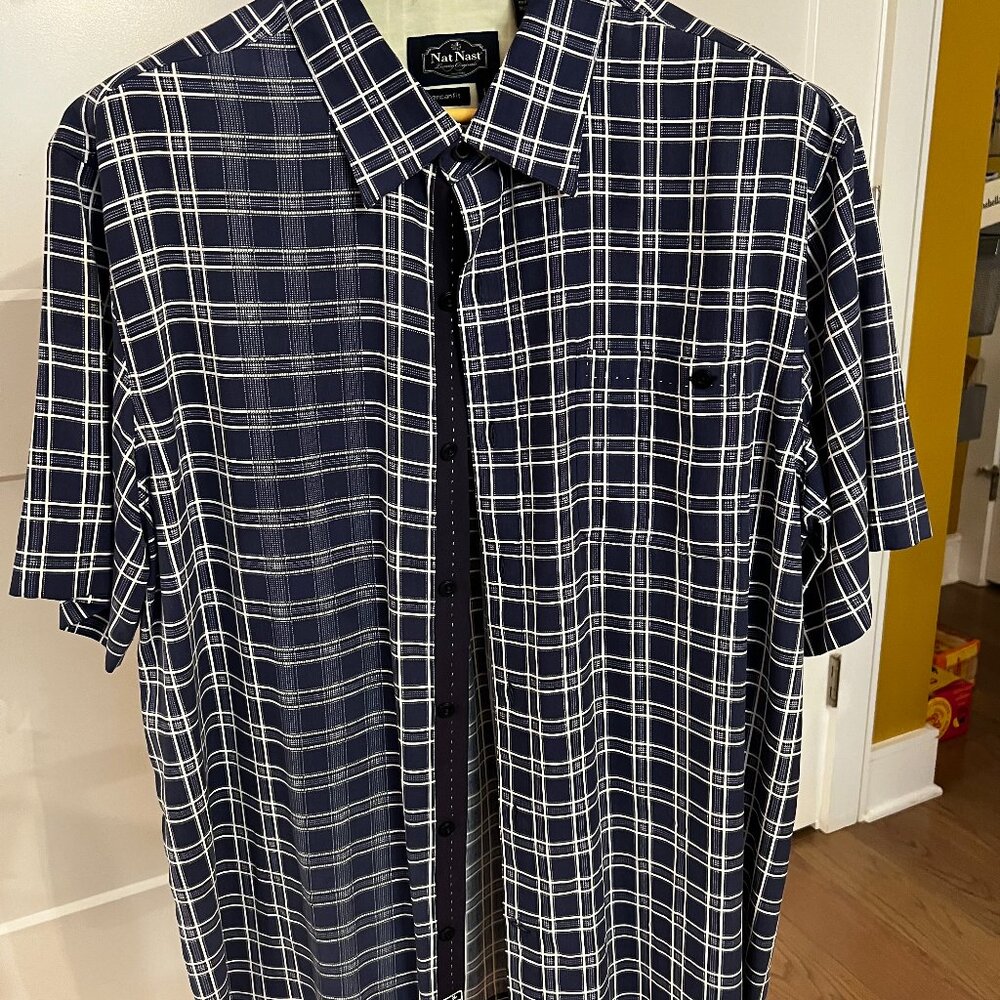 Gorgeous Nat Nast Silk plaid shirt, Large, Black